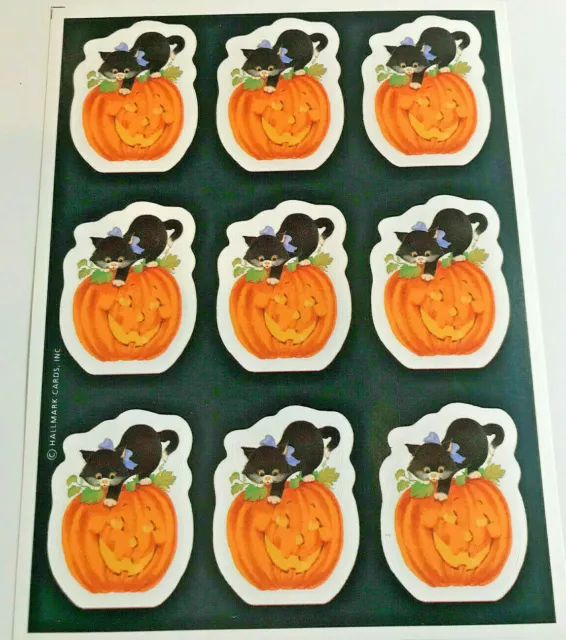 VTG Hallmark Stickers  -  Halloween Cute Black Cat Pumpkin Jack O Lanterns MINT