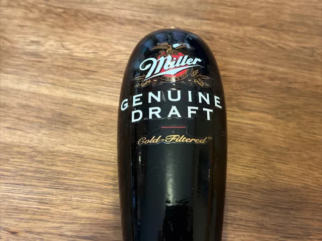 Miller Genuine Draft Beer Tap Handle Keg Black Wood 11.5 Inch 2-sided 2