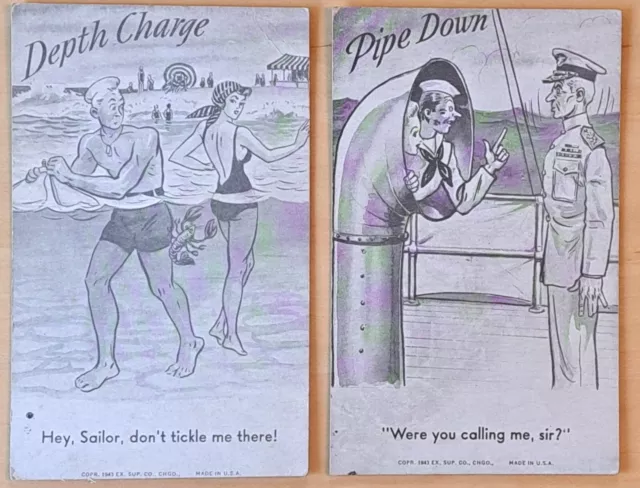 1940's Military Comic WWII Arcade Cards Exhibit Supply Co. Chicago ~ Lot of 2