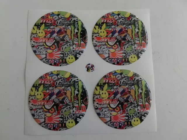 COPRIMOZZI STICKERS BOMB ADESIVI BORCHIE CERCHI IN LEGA 3D X 4 PZ 50 mm 3M RB WV