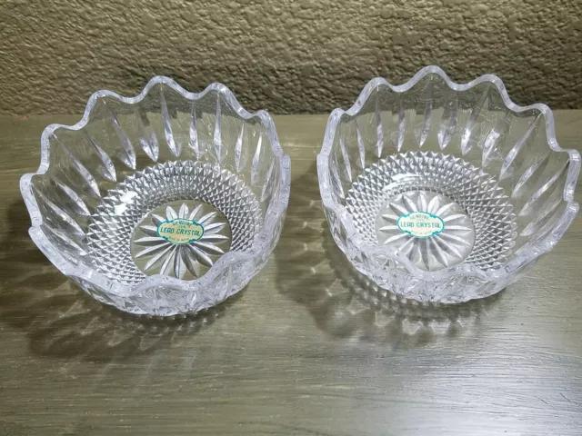 Gorgeous Set of 2 Old Matching Vintage Cut Lead Crystal Glass Candy Dish Nut 2