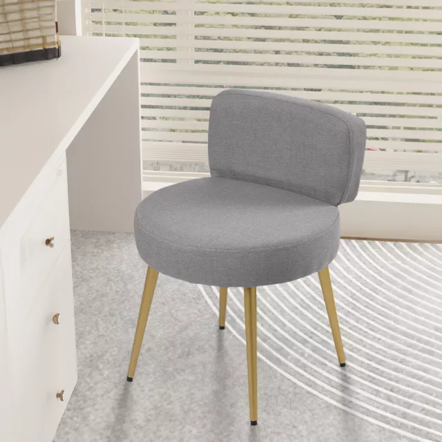 Women Girl Linen Fabric Vanity Chair Gold Metal Legs Makeup Bedroom Rest Seat