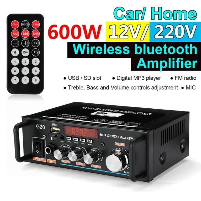 Amplificateur de puissance stéréo Bluetooth 600W 110V-220V 2CH, Audio HIFI