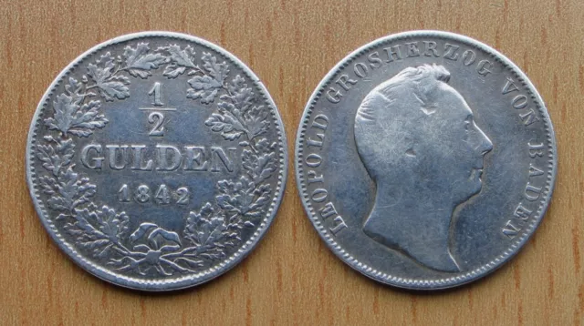 BADEN : 1/2 Gulden 1842 *** Leopold *** SILBER ***