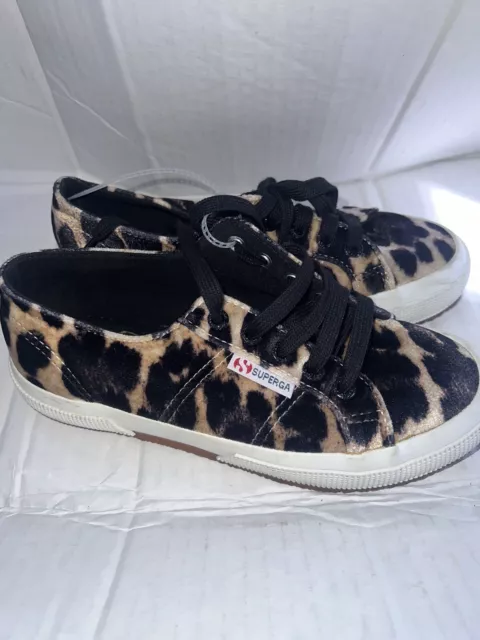 Superga Women's Animal Print Leopard Sneakers Velvet Size 6M, Excellent Clean