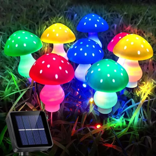 8Pcs Solar Mushroom Lights 8-Mode Cute Fairy String Garden Pathway Xmas Decor