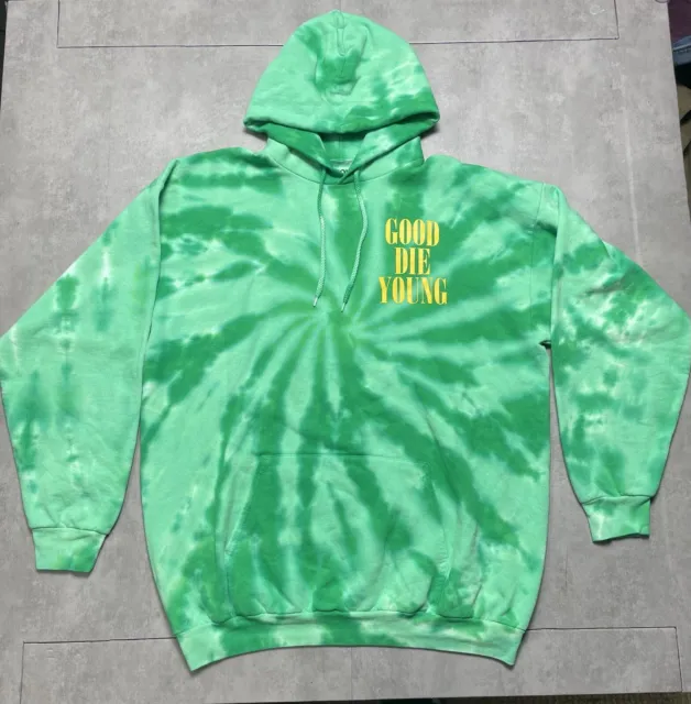 assholes*s live forever tie die hoodie mens xl green nirvana logo NWOT