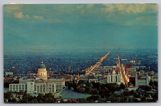 Salt Lake City Utah Night Aerial View State Capitol Government Building Postcard