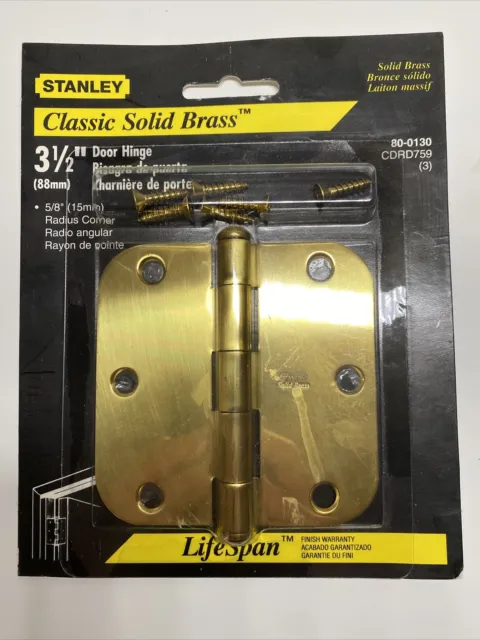 Stanley Hardware Door Hinge 3-1/2" 5/8 Classic  Solid Brass  80-0130