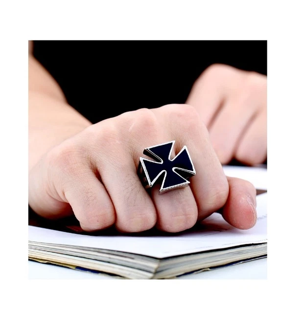 Grande Anello Biker Croce Di Ferro Seconda Guerra Mondiale Nero - Foto 4