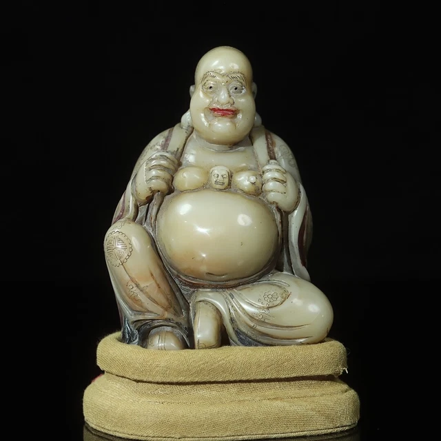Chinese Exquisite Handmade Maitreya Buddha carving Shoushan Stone Statue