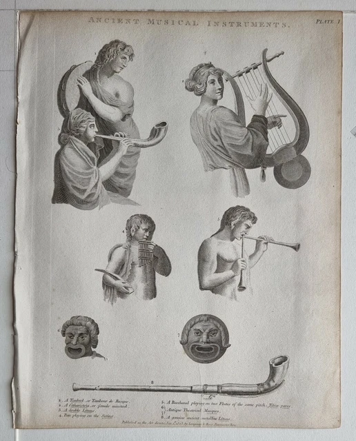 1803 IMPRIMER INSTRUMENTS Musicaux Anciens Syrinx Timbrel Masques ...