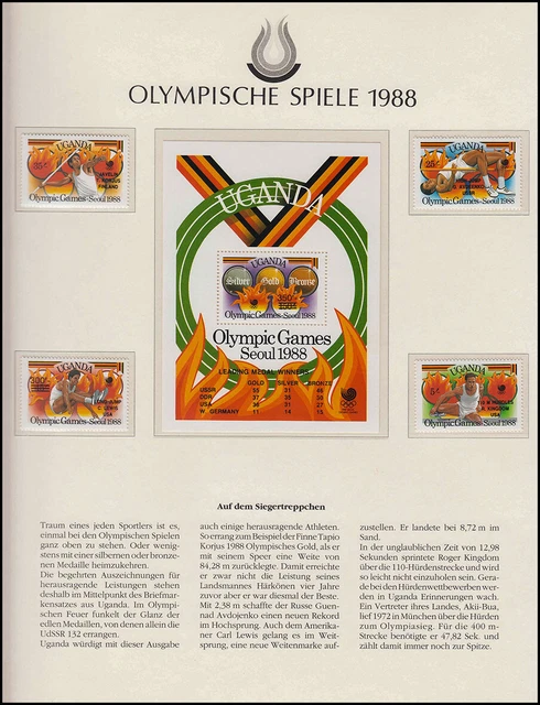 Olympische Spiele 1988 Seoul - Uganda Block/ Satz Medaillen Speerwurf Hochsprung