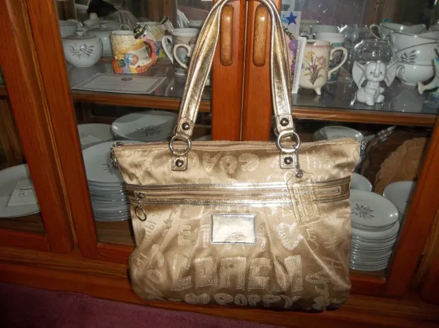 Coach large story patch gold tote