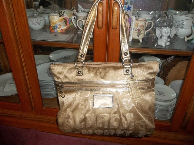 Coach large story patch gold tote