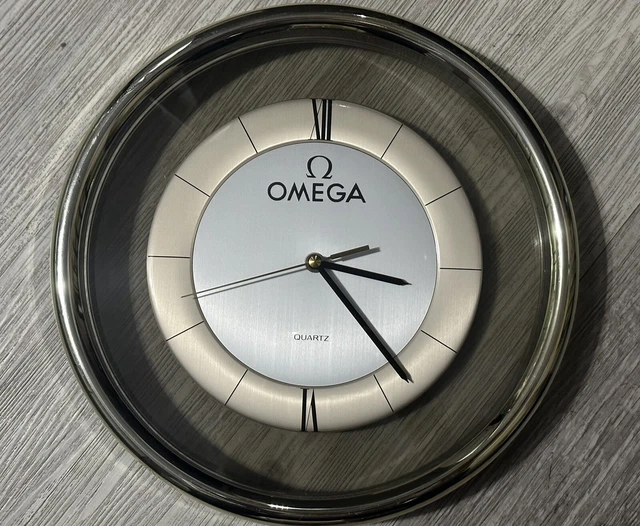 OMEGA SEAMASTER DEALER Wall Clock Clear Glass Display 12” Speedmaster