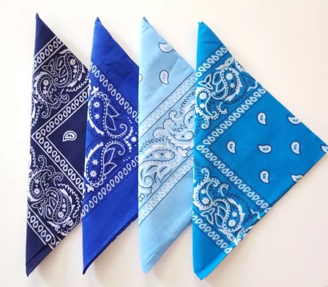 🔥Pack Lot De 4 Bandana Theme Bleu 100 % Coton!🔥