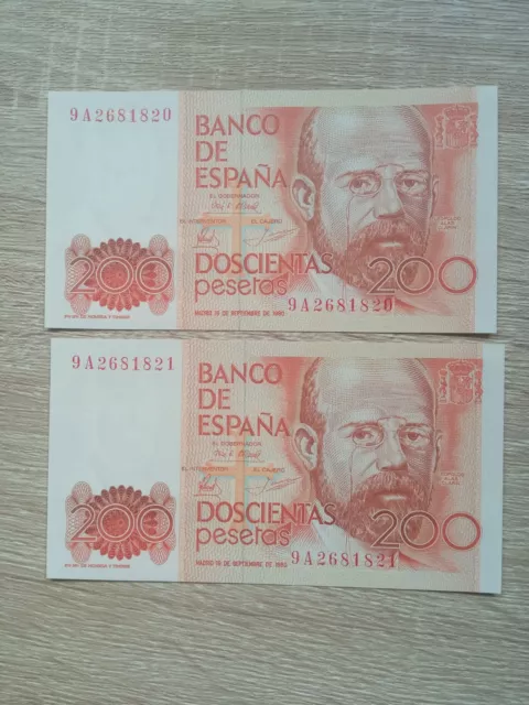 pareja billetes 200 pesetas 1980 serie 9A sin circular SC UNC