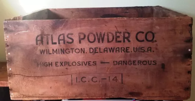 Vintage Atlas Explosives Wood Crate Box 18" x 13" x 8" Farm "Fresh" Worn Stained