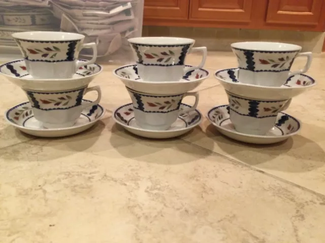 Adams English Ironstone Lancaster 8 pc Cups and Saucers - Set of 6