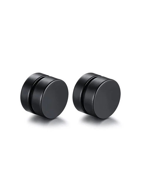 6 Paia Di Orecchini A Perno Neri In Acciaio Inox Per Uomo E Donna - Finti Calibri Rotondi Da 4 A 10 Mm, Set Misure, Retro Piatto Comodo