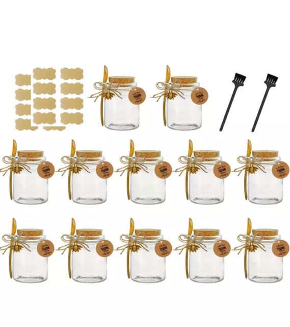 Ahhute Glass Storage Honey Jars with Cork Lids, Bamboo Spoons,Brush and Lables