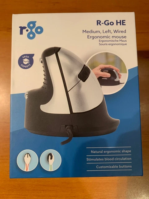 Souris ergonomique verticale filaire R-Go HE médium gauche neuve (C2+)