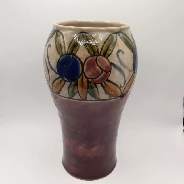 Royal Doulton Lambeth Stoneware Vase By Bessie Newbery Floral Decoration