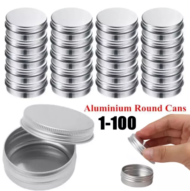 Metal Storage Tin Jar w/ Lid Small Round Craft Stash Pot Lip Balm Cosmetics