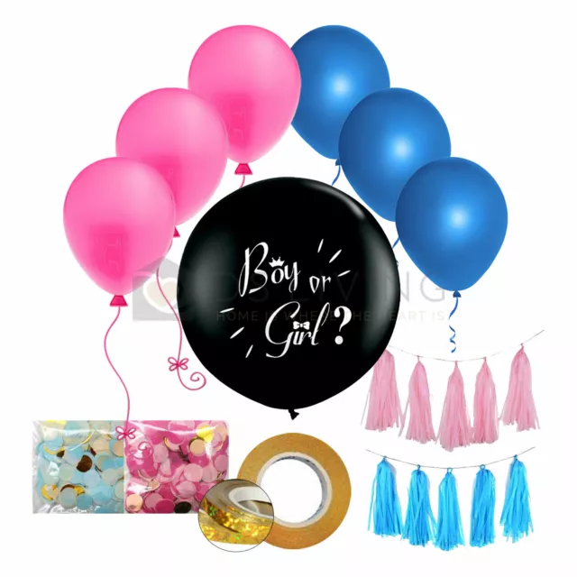 Party Pack 36" Gender Reveal Ballon mit rosa oder jungenblau Konfetti & mehr