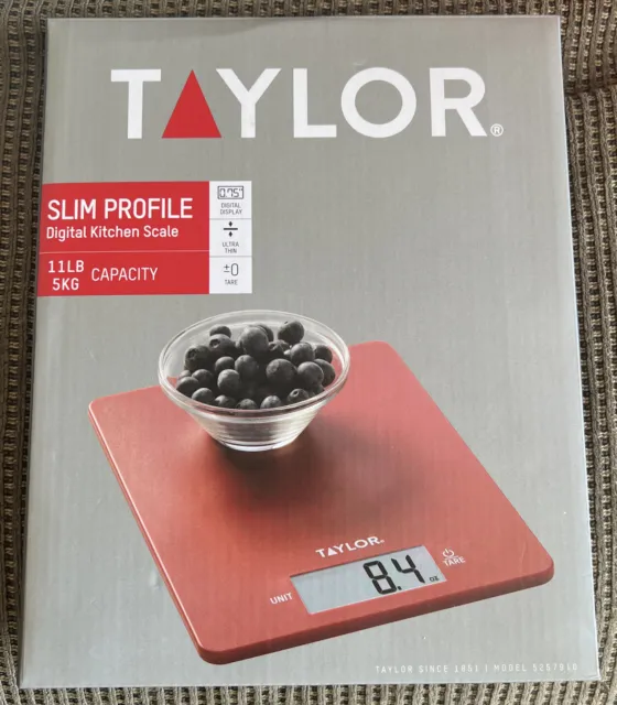 Taylor Slim Profile Digital Kitchen Scale, Red, Capacity 11Lb