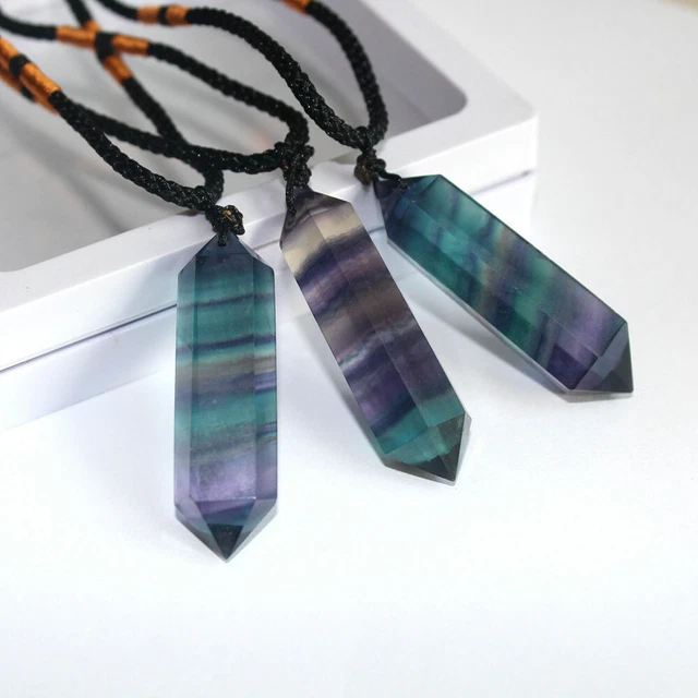 10Pcs Natural Fluorite Crystal Pendant Quartz Gemstone Necklace Chakra Healing