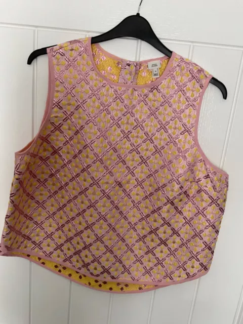 Top senza maniche rosa/giallo River Island taglia 18. nuovo