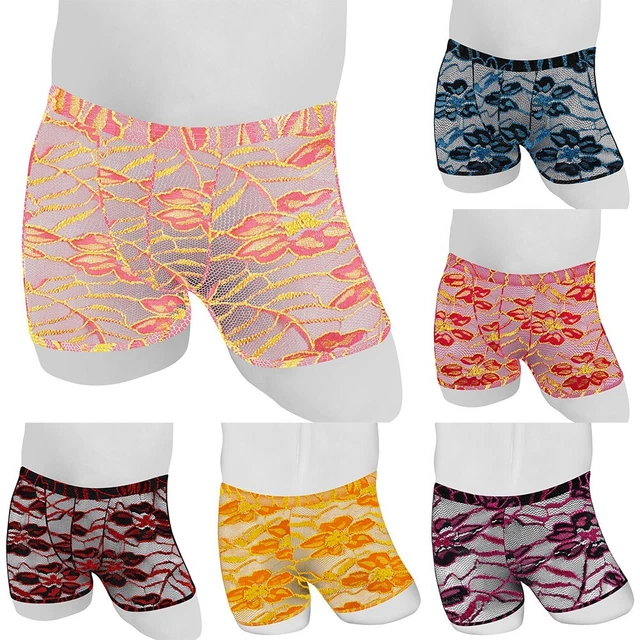 Low Waist Solid Colored Men's Sexy Mesh Boxer Briefs with Lingerie Pouch