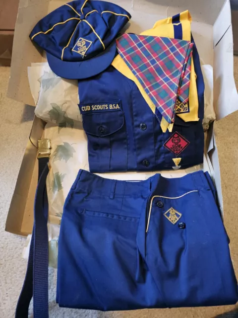 Vintage Detroit 1960's Cub Scouts Blue Uniform Shirt,Pants,Belt,Neckerchief&Hat