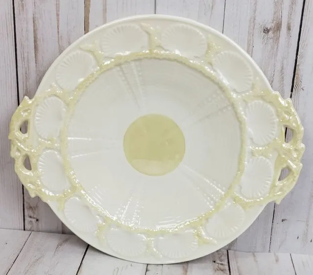 Belleek Shell Lustre Handled Cake Plate Serving Tray Ireland Irish Green Mark