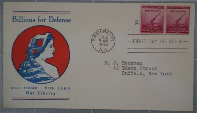 US 1940 FDC, For Defense Army Navy, Block of 2 2c