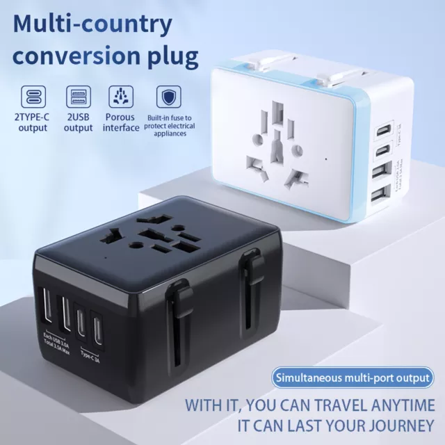 Universal Travel Adapter Worldwide Charger 2 USB & 2 Type C Ports Converter Plug