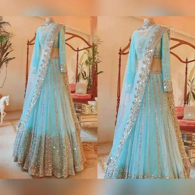 Sky Blue Wedding Lehenga Choli For Women Bridesmaids Ready To Wear Chaniya Choli