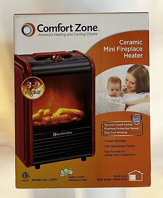 Comfort Zone Ceramic Mini Electric Fireplace Space Heater Red NEW Fast Ship 2