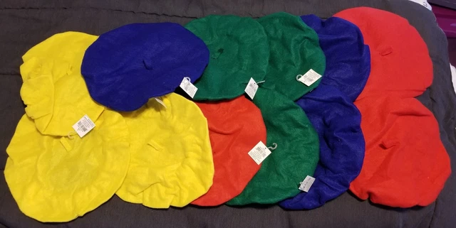 Totalmente Nuevo - 12 Boinas de Fiesta de Fieltro - Rojo, Amarillo, Verde y Azul