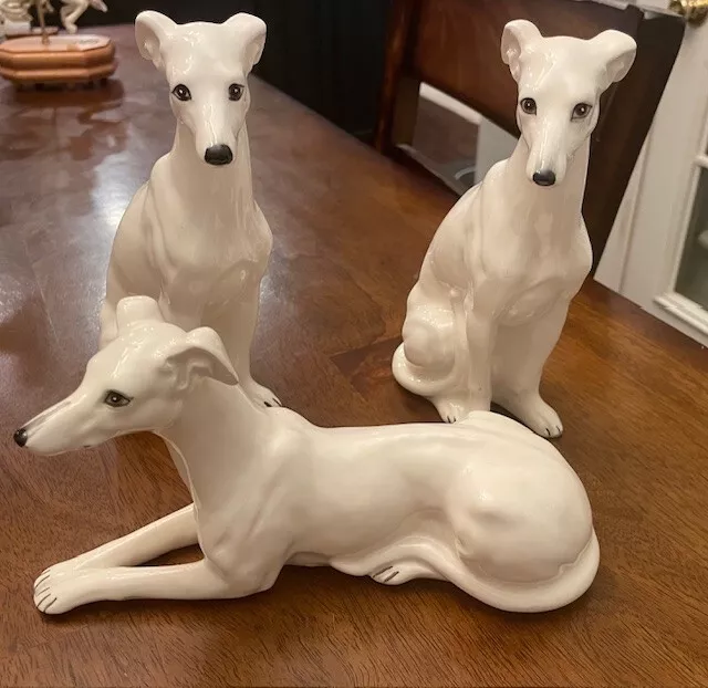 Vintage, Porcelain, White, Whippet Dog, Figurines, Hand painted,  3