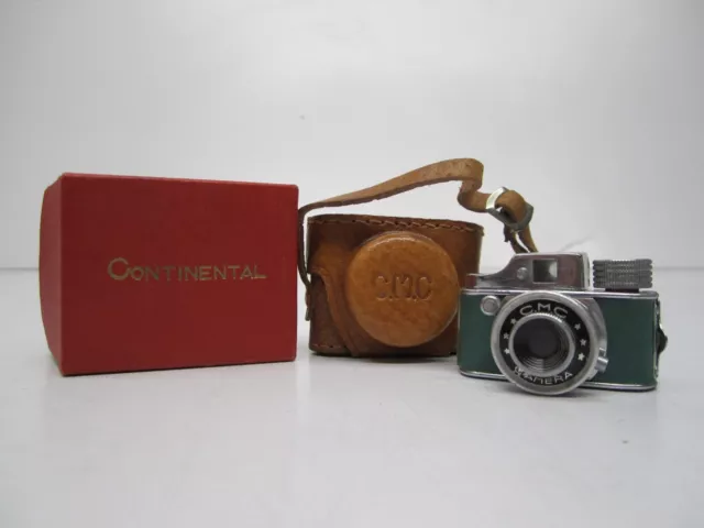 Mini cámara espía de colección Continental CMC Japón verde con estuche y caja de cuero