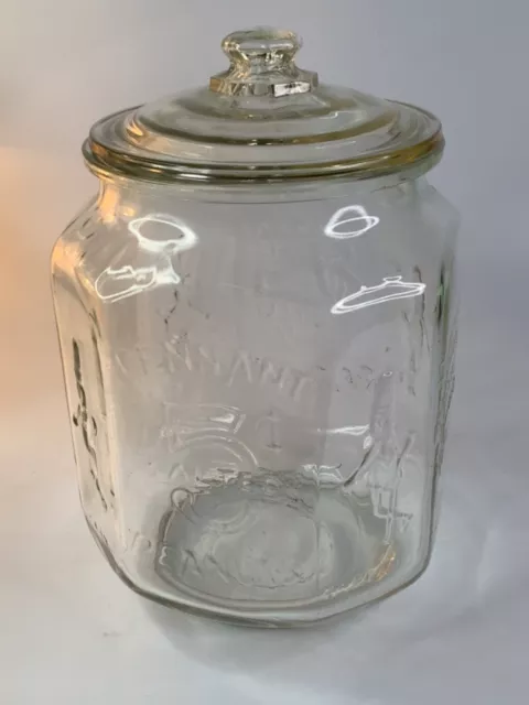 Planters Mr Peanut Adv Octagon Embossed Glass Jar 'Red Pennant Bags 5 cents' K1