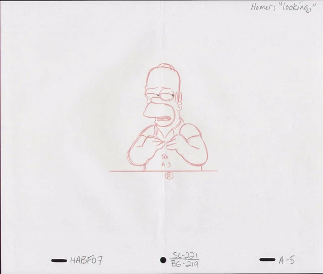THE SIMPSONS HOMER Simpson Original Production Animation Cel Drawing ...