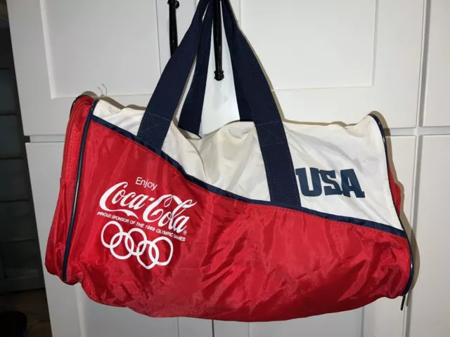 Coca Cola Vintage Duffle Gym Bag Red Olympics 1988 Red White Blue