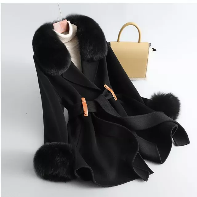 2023 Winter New Fox Fur Collar Cashmere Coat Women's Wool Double Sided Wool Coat