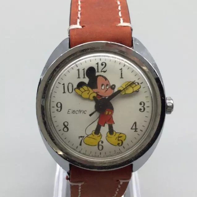 Vtg Timex Electric Disney Mickey Mouse Watch Men Silver Tone 35mm New Battery