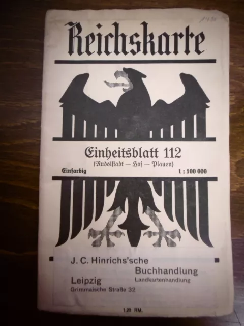 Alte Landkarte / Reichskarte Einheitsblatt 112 Rudolfstadt-Hof-Plauen 70 x 75 cm