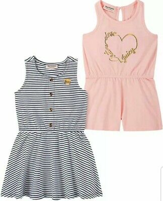 Set 2 Juicy Couture Girls Romper & Dress Size 6 6X Pink Gold Navy Blue White